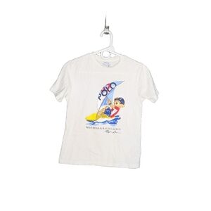 Polo Ralph Lauren Bear Windsurfing White Cotton Boys T Shirt Size Medium 10-12
